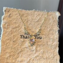 Sweet Pink Crystal Heart Pendant CZ Inlaid Necklace - ArtGalleryZen