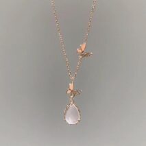 Sweet Pink Crystal Pendant Enamel Butterfly Necklace - ArtGalleryZen