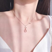 Sweet Pink Crystal Pendant Enamel Butterfly Necklace - ArtGalleryZen