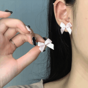 Sweet Pink Ribbon Bowknot Earrings - ArtGalleryZen