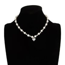 Sweet Rhinestone Heart Pendant Pearl Seed Beaded Choker Necklace - ArtGalleryZen