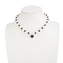 Sweet Rhinestone Heart Pendant Pearl Seed Beaded Choker Necklace - ArtGalleryZen