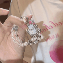 Sweet Rhinestone Inlaid Cupid Charm Pearl Chain Hello Kitty Watch - ArtGalleryZen