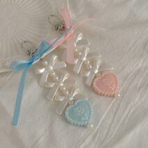 Sweet Ribbon Bowknot Floral Heart Charm Pearl Beaded Keychain Set - ArtGalleryZen
