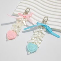 Sweet Ribbon Bowknot Floral Heart Charm Pearl Beaded Keychain Set - ArtGalleryZen