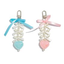 Sweet Ribbon Bowknot Floral Heart Charm Pearl Beaded Keychain Set - ArtGalleryZen