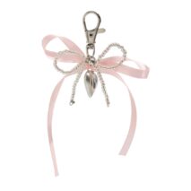 Sweet Ribbon Bowknot Heart Charm Seed Beaded Keychain Set - ArtGalleryZen