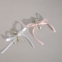 Sweet Ribbon Bowknot Heart Charm Seed Beaded Keychain Set - ArtGalleryZen