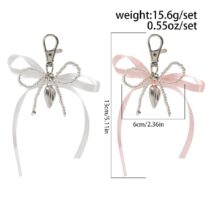 Sweet Ribbon Bowknot Heart Charm Seed Beaded Keychain Set - ArtGalleryZen