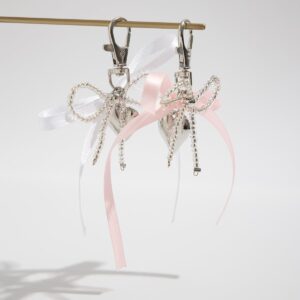 Sweet Ribbon Bowknot Heart Charm Seed Beaded Keychain Set - ArtGalleryZen