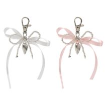 Sweet Ribbon Bowknot Heart Charm Seed Beaded Keychain Set - ArtGalleryZen