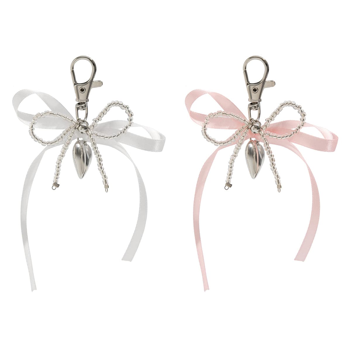 Sweet Ribbon Bowknot Heart Charm Seed Beaded Keychain Set - ArtGalleryZen