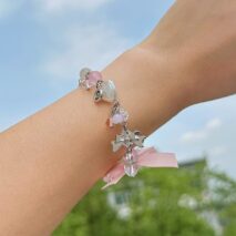 Sweet Ribbon Bowknot Star Charm Crystal Chain Bracelet - ArtGalleryZen