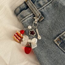 Sweet Strawberry Cake Bowknot Charm Keychain - ArtGalleryZen