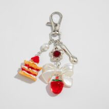 Sweet Strawberry Cake Bowknot Charm Keychain - ArtGalleryZen