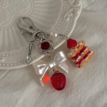 Sweet Strawberry Cake Bowknot Charm Keychain - ArtGalleryZen