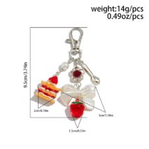 Sweet Strawberry Cake Bowknot Charm Keychain - ArtGalleryZen