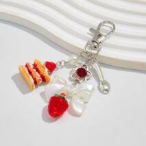 Sweet Strawberry Cake Bowknot Charm Keychain - ArtGalleryZen