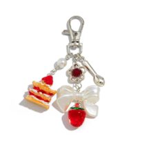 Sweet Strawberry Cake Bowknot Charm Keychain - ArtGalleryZen