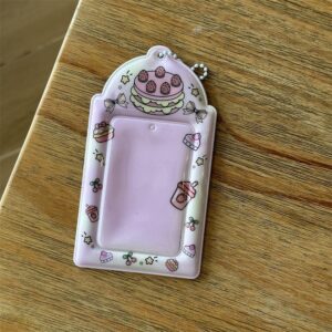 Sweet Strawberry Cake Pudding Kpop Keychain Photocard Holder - ArtGalleryZen
