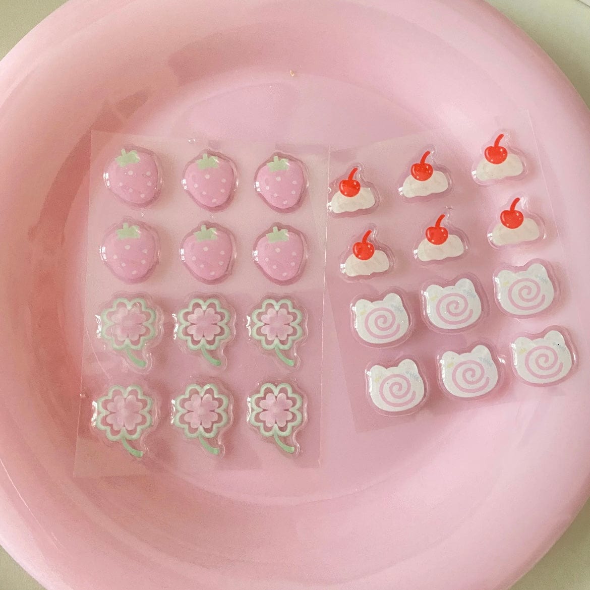 Sweet Strawberry Clover Cream Narutomaki Crystal 3D DIY Decoration Stickers - ArtGalleryZen