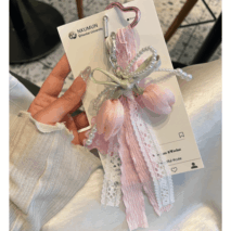Sweet Tulip Bowknot Pearl Lace Charm Heart Keychain - ArtGalleryZen
