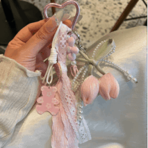 Sweet Tulip Bowknot Pearl Lace Charm Heart Keychain - ArtGalleryZen