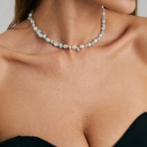 Sweet Turquoise Stone Pearl Beaded Chain Choker Necklace - ArtGalleryZen