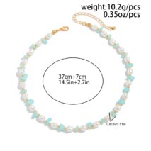Sweet Turquoise Stone Pearl Beaded Chain Choker Necklace - ArtGalleryZen