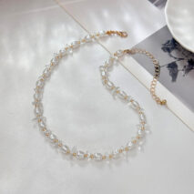 Sweet Turquoise Stone Pearl Beaded Chain Choker Necklace - ArtGalleryZen