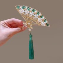 Temperament Flower Pearl Inlaid Tassel Fan Shaped Hair Claw - ArtGalleryZen