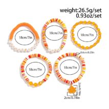 Thanksgiving Layered Maple Leaf Charm Letter Crystal Beaded Stackable Bracelet Set - ArtGalleryZen