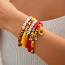 Thanksgiving Layered Sunflower Pumpkin Pendant Letter Polymer Clay Bracelet Set - ArtGalleryZen