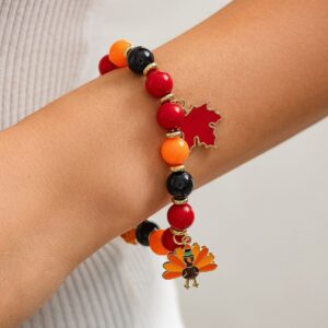 Thanksgiving Maple Leaf Pumpkin Turkey Pendant Acrylic Bead Bracelet - ArtGalleryZen