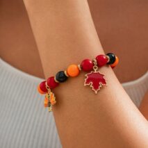 Thanksgiving Maple Leaf Pumpkin Turkey Pendant Acrylic Bead Bracelet - ArtGalleryZen