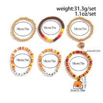 Thanksgiving Pumpkin Turkey Pendant Letter Polymer Clay Stackable Bracelet Set - ArtGalleryZen
