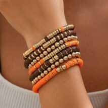 Thanksgiving Theme Layered Polymer Clay Beaded Stackable Bracelet Set - ArtGalleryZen