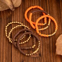 Thanksgiving Theme Layered Polymer Clay Beaded Stackable Bracelet Set - ArtGalleryZen