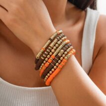 Thanksgiving Theme Layered Polymer Clay Beaded Stackable Bracelet Set - ArtGalleryZen