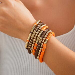 Thanksgiving Theme Layered Polymer Clay Beaded Stackable Bracelet Set - ArtGalleryZen