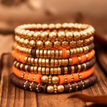 Thanksgiving Theme Layered Polymer Clay Beaded Stackable Bracelet Set - ArtGalleryZen