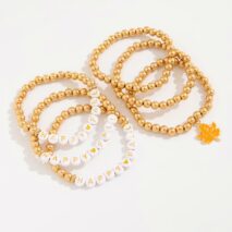 Thanksgiving Theme Maple Leaf Charm Letter Acrylic Beaded Bracelet Set - ArtGalleryZen