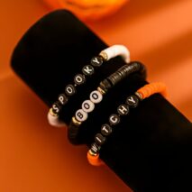 Three Tone Halloween Theme Letter Charm Stackable Bracelet Set - ArtGalleryZen