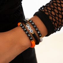 Three Tone Halloween Theme Letter Charm Stackable Bracelet Set - ArtGalleryZen