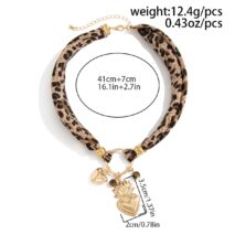 Tiger Eye Stone Heart Pendant Leopard Print Chiffon Choker Necklace - ArtGalleryZen