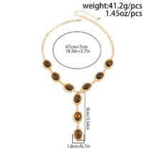 Tiger's Eye Oval Disk Y Necklace Vintage Gold Gemstone - ArtGalleryZen - ArtGalleryZen