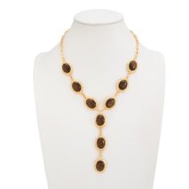 Tiger's Eye Oval Disk Y Necklace Vintage Gold Gemstone - ArtGalleryZen - ArtGalleryZen