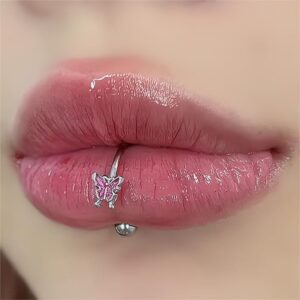 Titanium Steel Colorful Enamel Butterfly Piercing Lip Ring - ArtGalleryZen