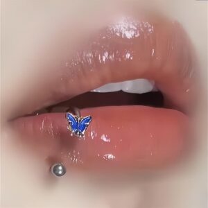 Titanium Steel Colorful Enamel Butterfly Piercing Lip Ring - ArtGalleryZen