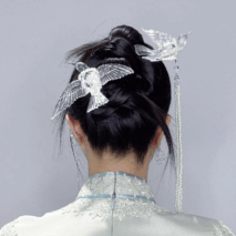 Transparent Lovebird Magpie Pearl Long Chain Tassel Hair Fork Hair Clip Set - ArtGalleryZen